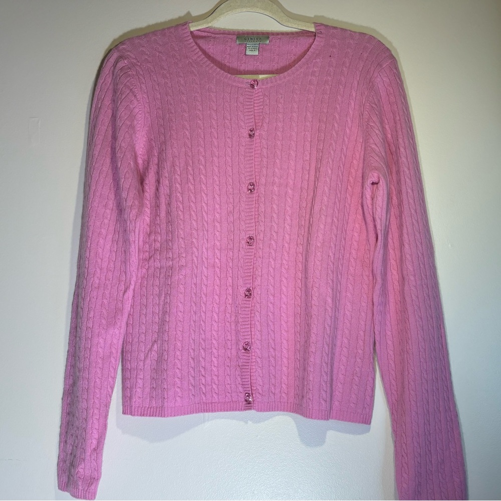 Geneva Cashmere Pink Sweater Button down